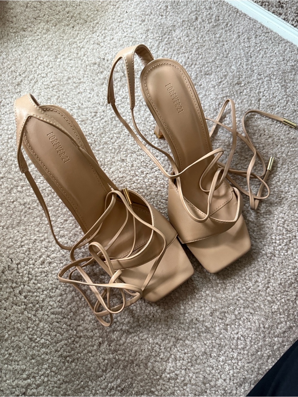 Forever 21 Beige Lace-Up Square Toe Heels